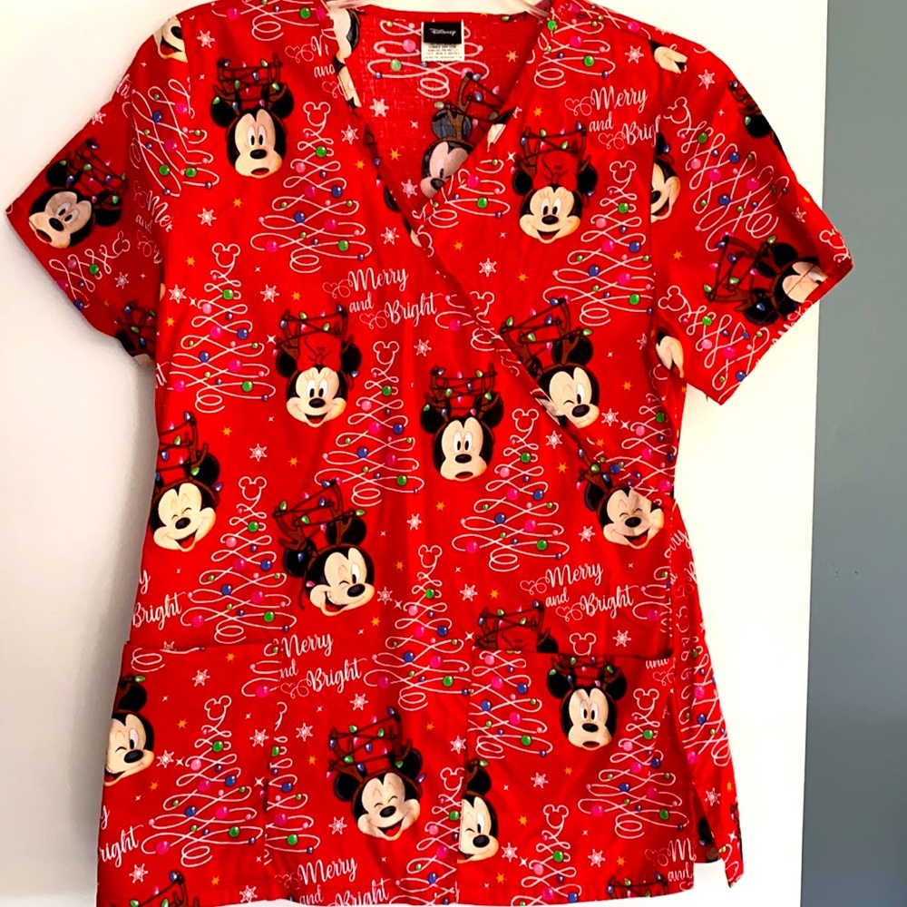 Disney holiday themed scrub top